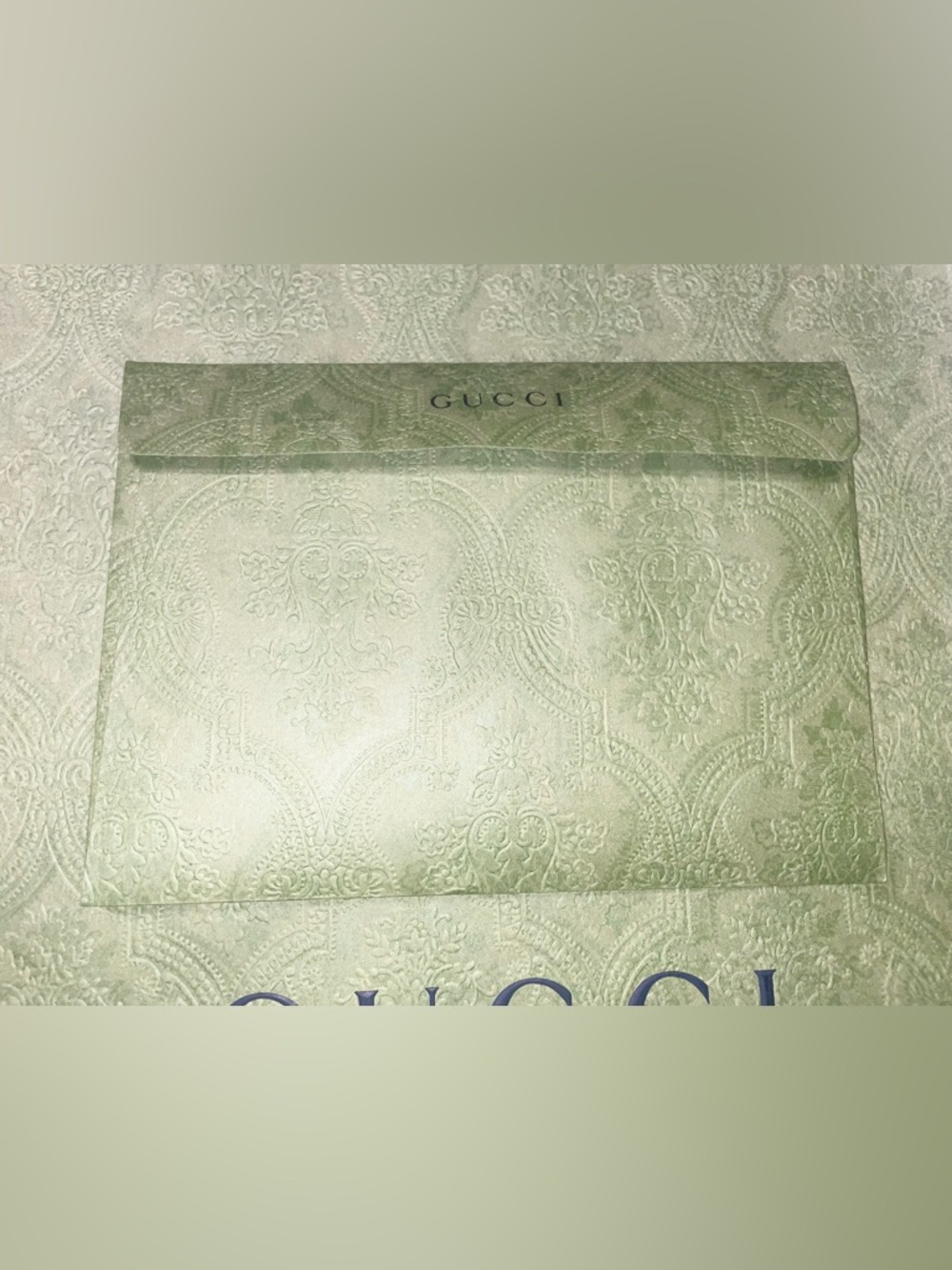 Gucci Embossed Pale Green Envelope Pouch